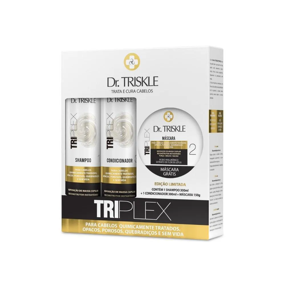KIT SHAMPOO 300ML + CONDICIONADOR 300ML + MáSCARA 150G DR TRISKLE TRIPLEX