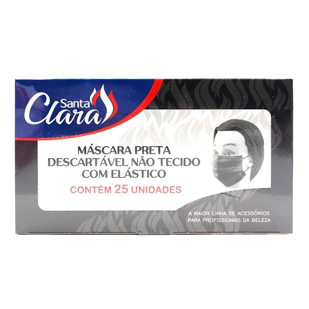 MáSCARA DESCARTáVEL SANTA CLARA NãO TECIDO C/ ELáSTICO PRETA 25UN