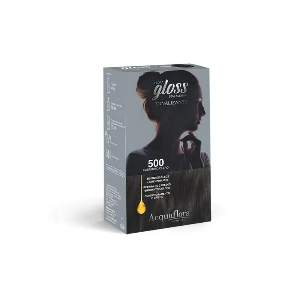 TINTURA TONALIZANTE ACQUAFLORA KIT HIDRA GLOSS 500 CASTANHO CLARO
