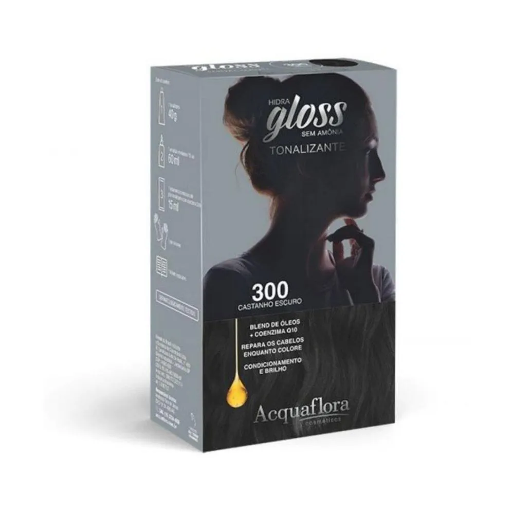 TINTURA TONALIZANTE ACQUAFLORA KIT HIDRA GLOSS 300 CASTANHO ESCURO