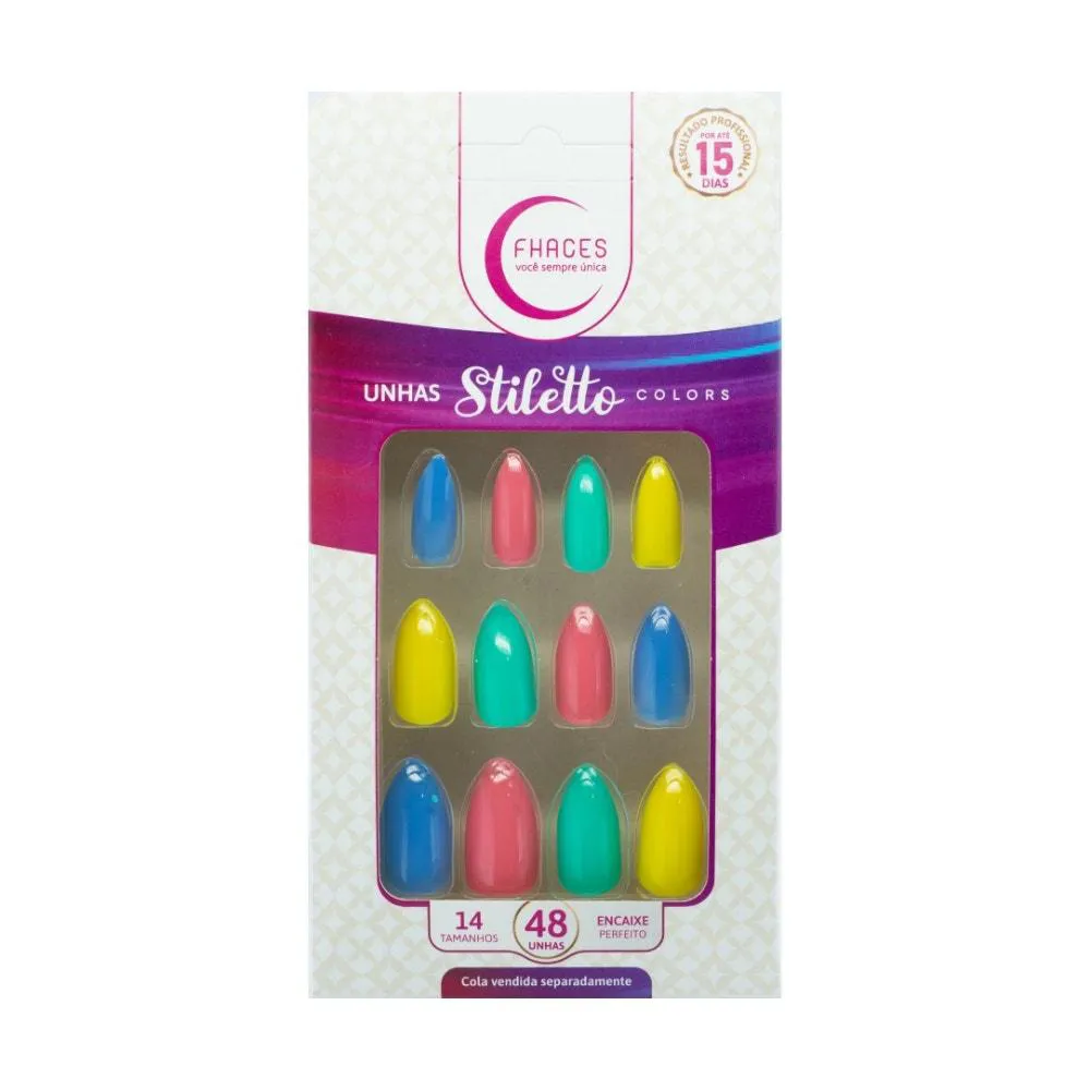 UNHA POSTIçA FHACES STILETTO MULTI DESEJO C/48