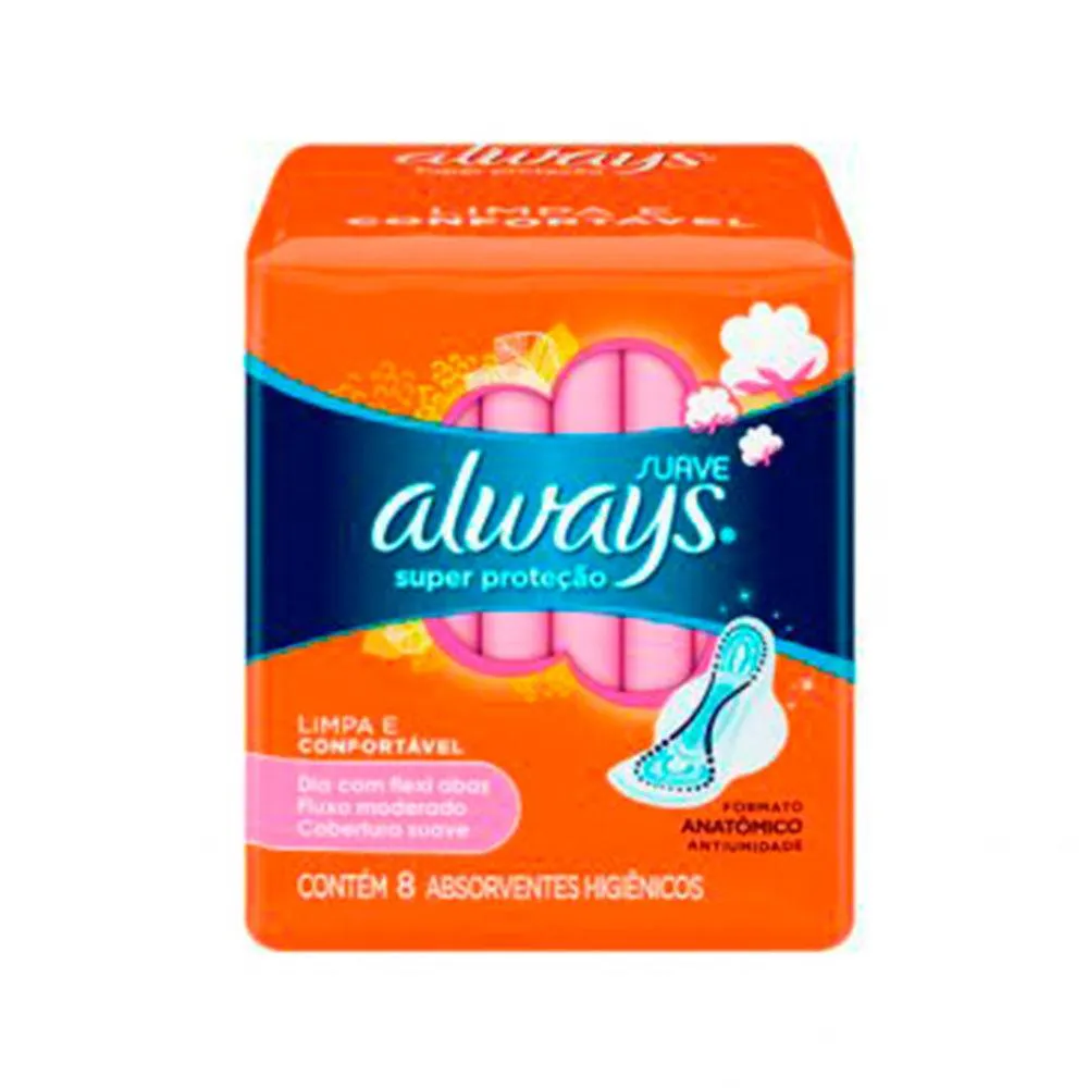 ABSORVENTE ALWAYS COM ABAS SUPER PROTEçãO SUAVE C/8UN