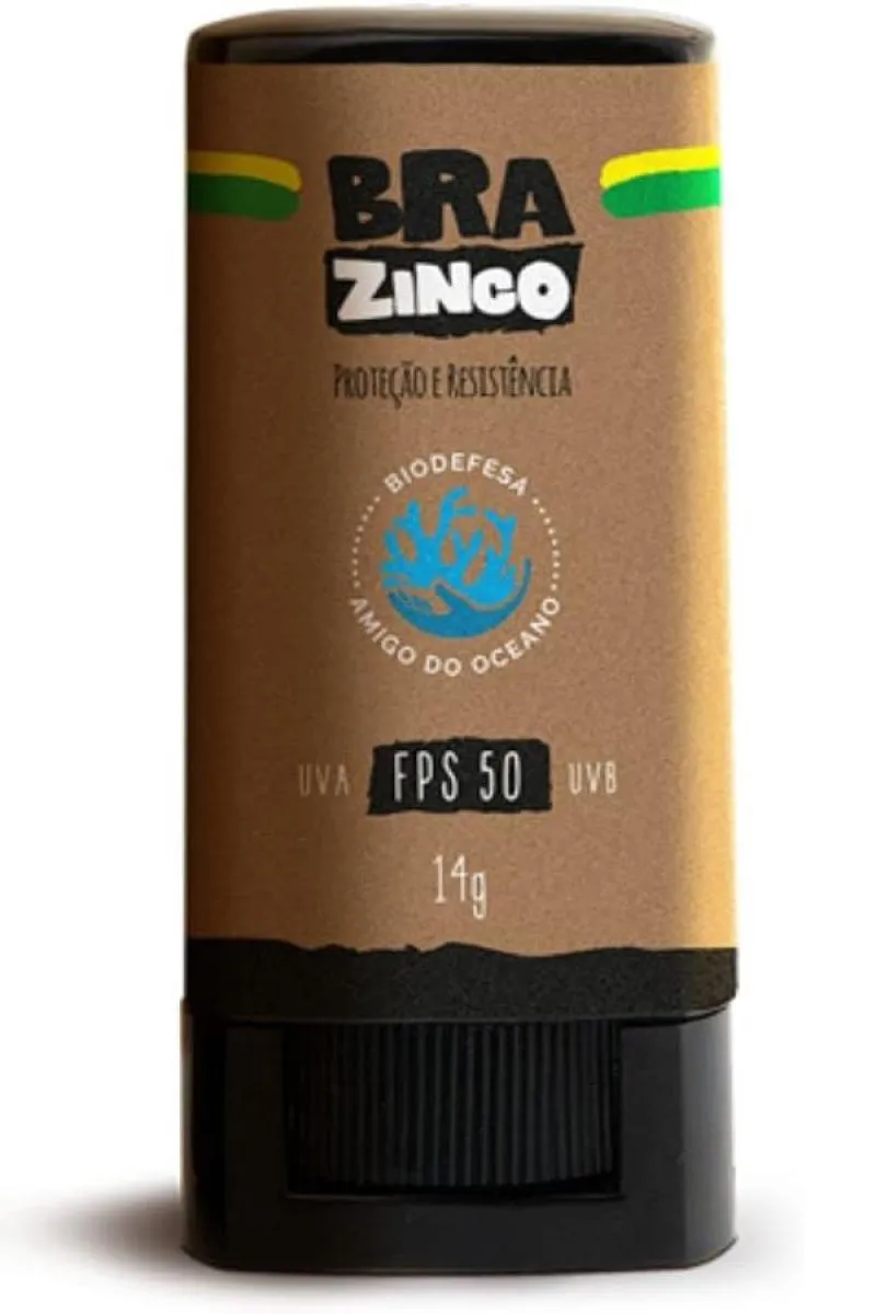PROTETOR SOLAR FACIAL EM BASTãO BRAZINCO 14G FPS 50 RESISTENTE À ÁGUA - BEGE ESCURO