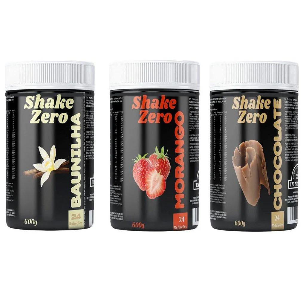 KIT 3UNI SHAKE 600G (BAUNILHA + MORANGO + CHOCOLATE) - IN NATURA