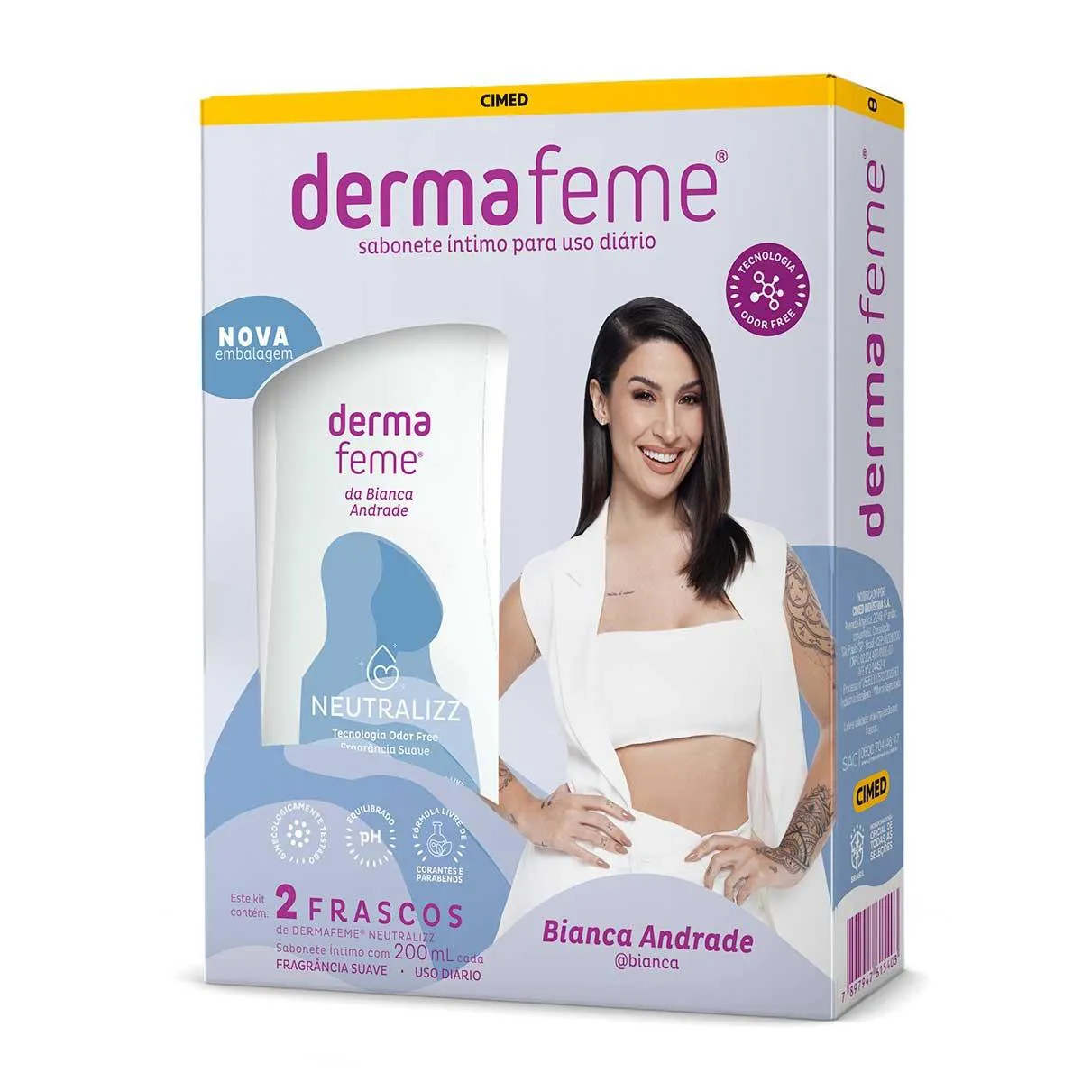 SABONETE ÍNTIMO LíQUIDO DERMAFEME KIT COM 2UNI 200ML CADA BIANCA ANDRADE -  CIMED | Droga Raia