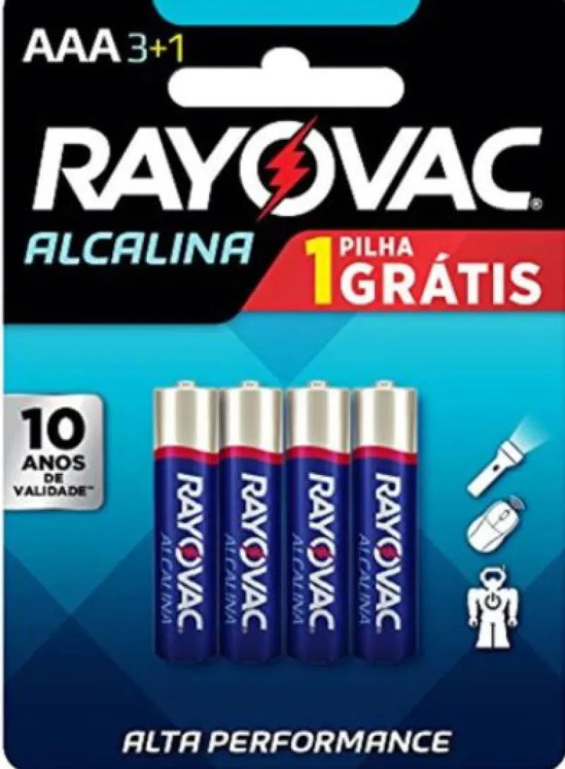 PILHA PALITO AAA ALCALINA PAGUE 3 LEVE 4 RAYOVAC