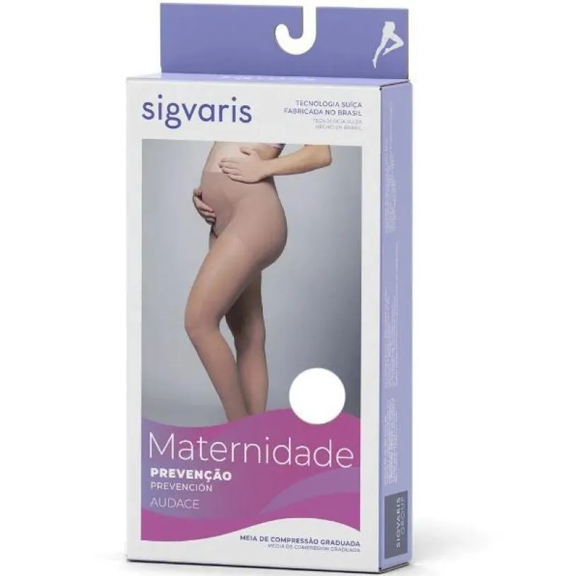 MEIA CALçA GESTANTE 12OB AUDACE 15-20MMHG COM PONTEIRA BEGE SIGVARIS D