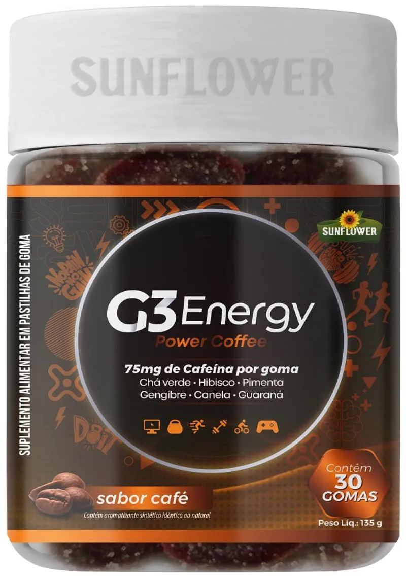 Termogênico G3 Energy Power Coffee 75mg Sunflower Café 30 gomas 