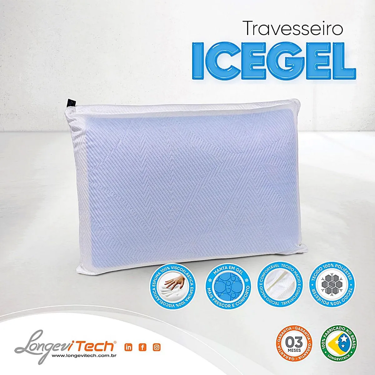 TRAVESSEIRO ICE GEL LONGEVITECH 64X44X13CM