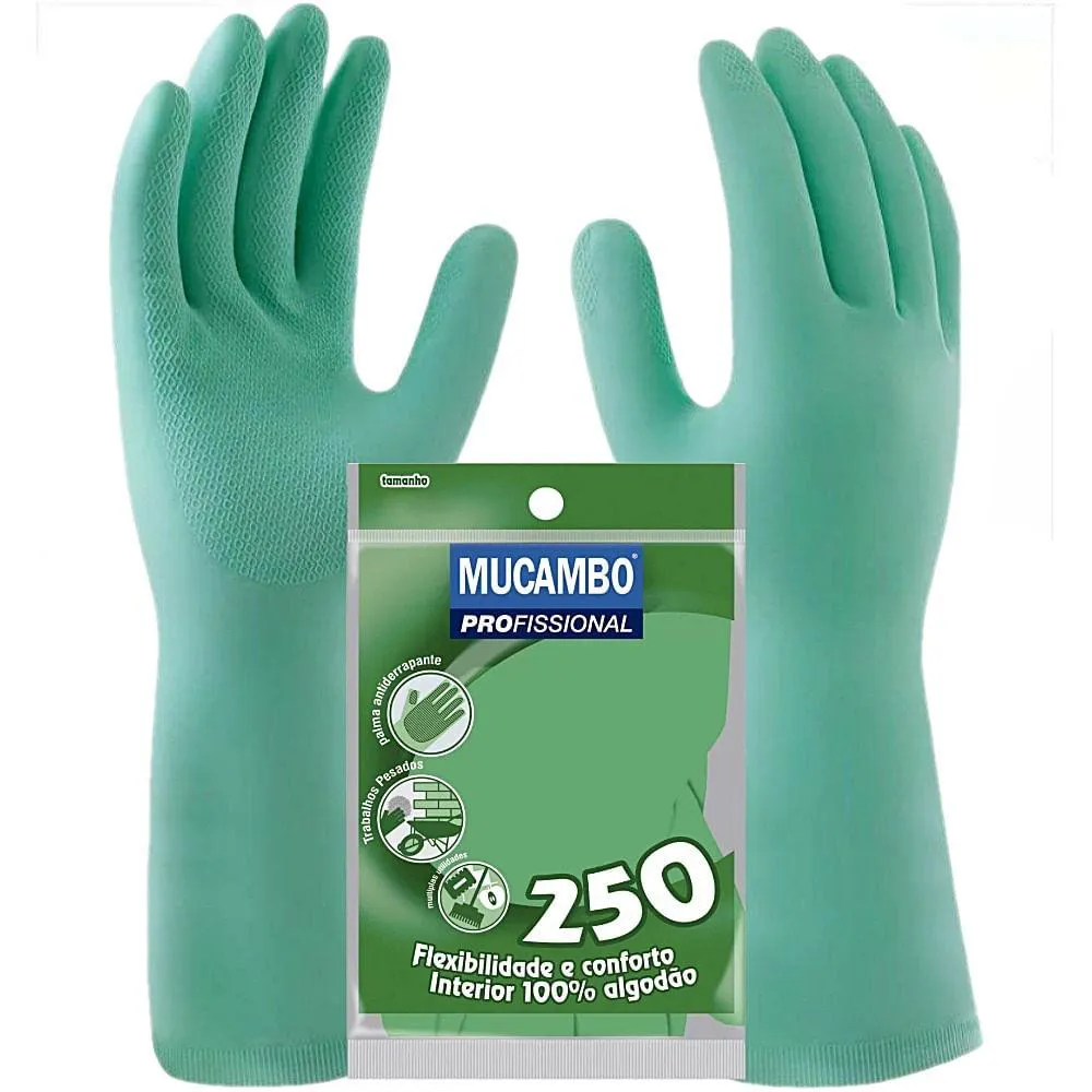 LUVA MUCAMBO PROFISSIONAL 250 VERDE LáTEX FORRADA TAM 8G - PAR