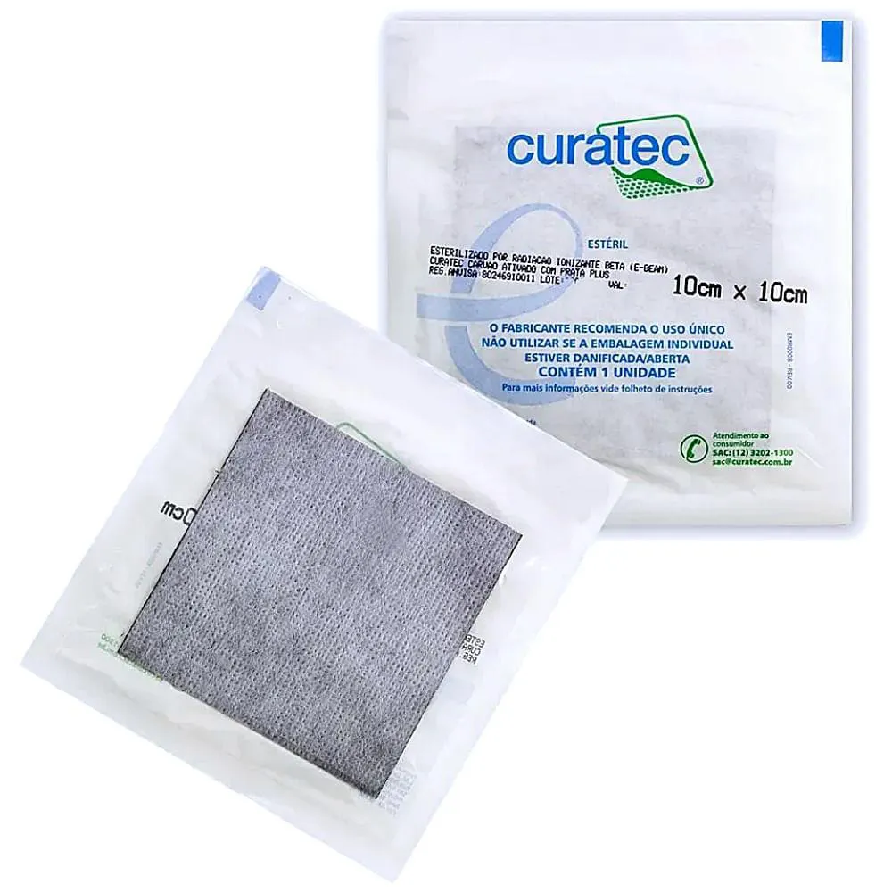 CURATIVO CURATEC CARVãO ATIVADO PRATA PLUS 10X10CM - UNIDADE