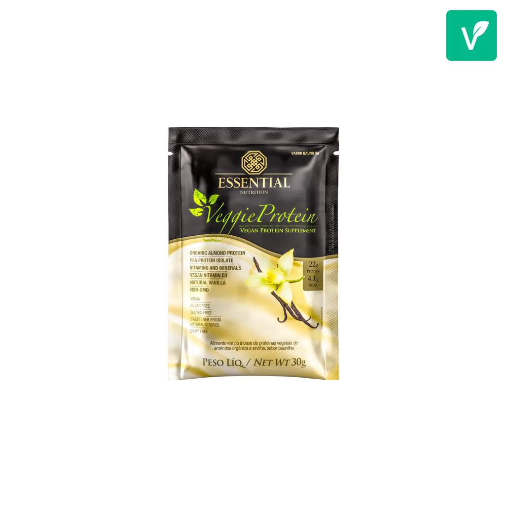 Proteína Vegetal em Pó Essential Nutrition Veggie Protein Baunilha Sachê 30g