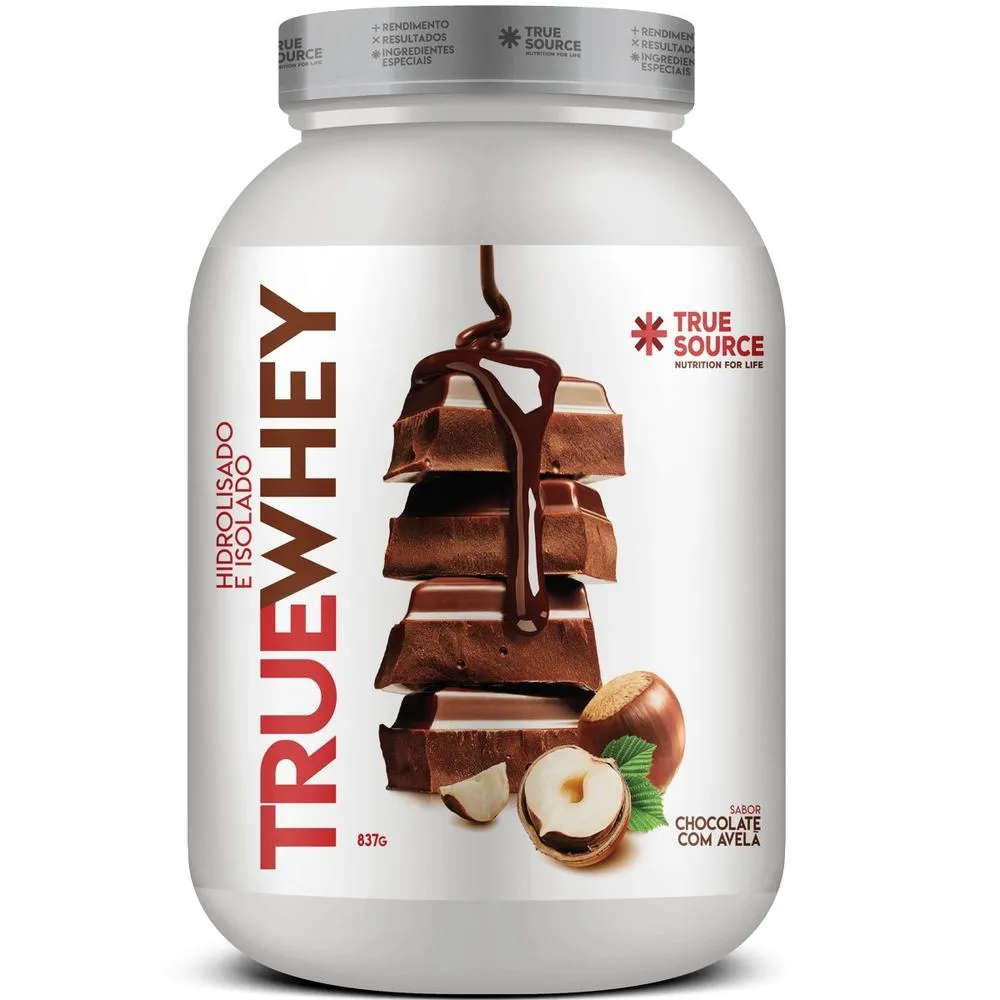 WHEY PROTEIN HIDROLISADO E ISOLADO TRUE WHEY (PT) 837G - TRUE SOURCE Chocolate C/ Avelã