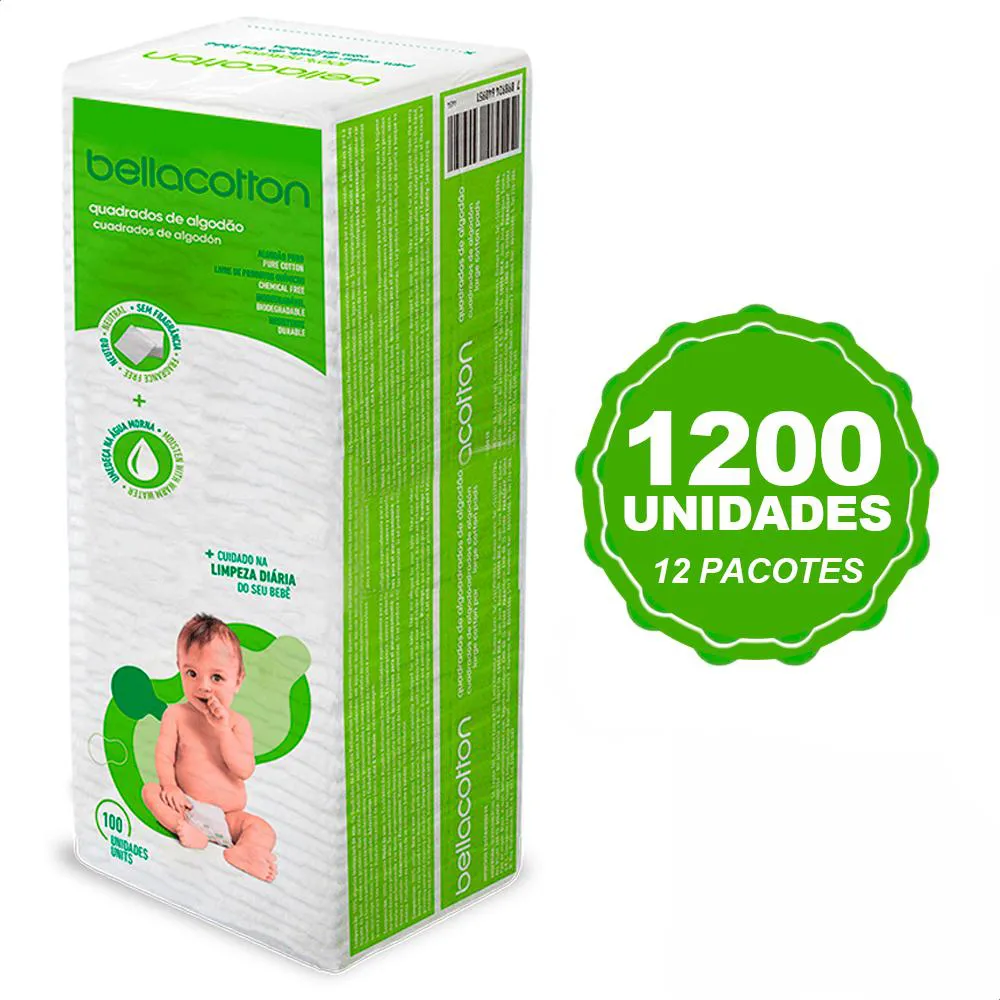 ALGODãO BELLACOTTON QUADRADO PARA BEBê 12 PCTS 1200 UND Única
