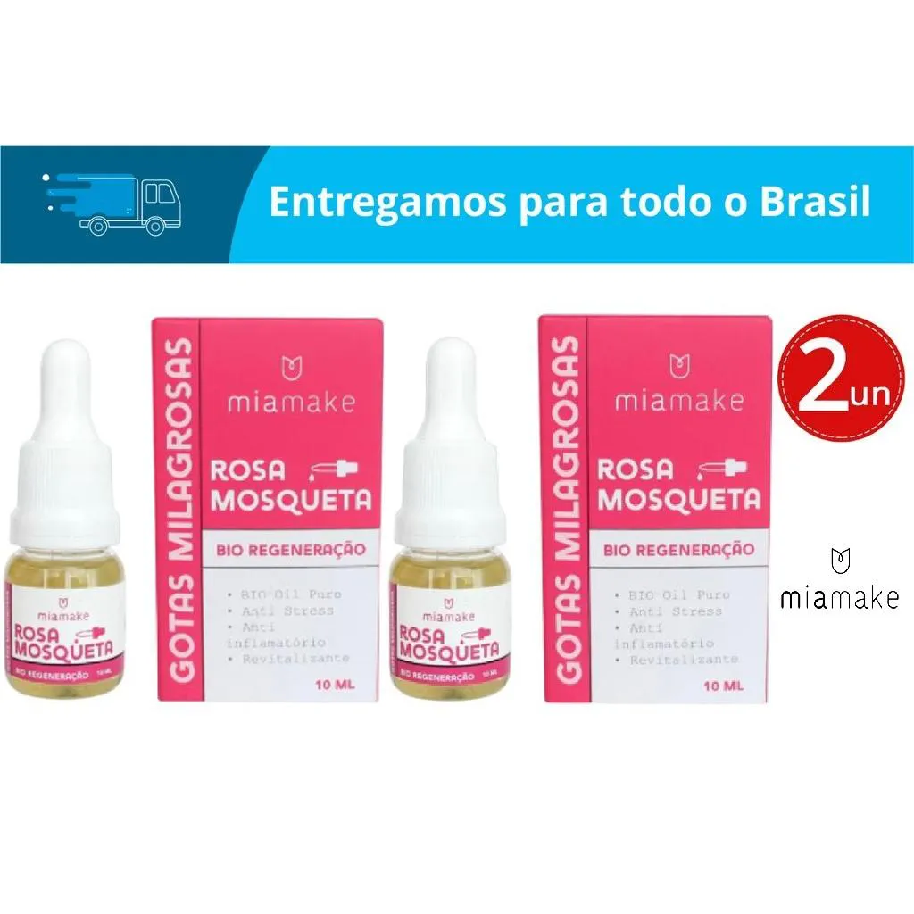 KIT ÓLEO DE ROSA MOSQUETA MIA MAKE 100% PURO 10ML 02 UND - GOTAS MILAGROSAS
