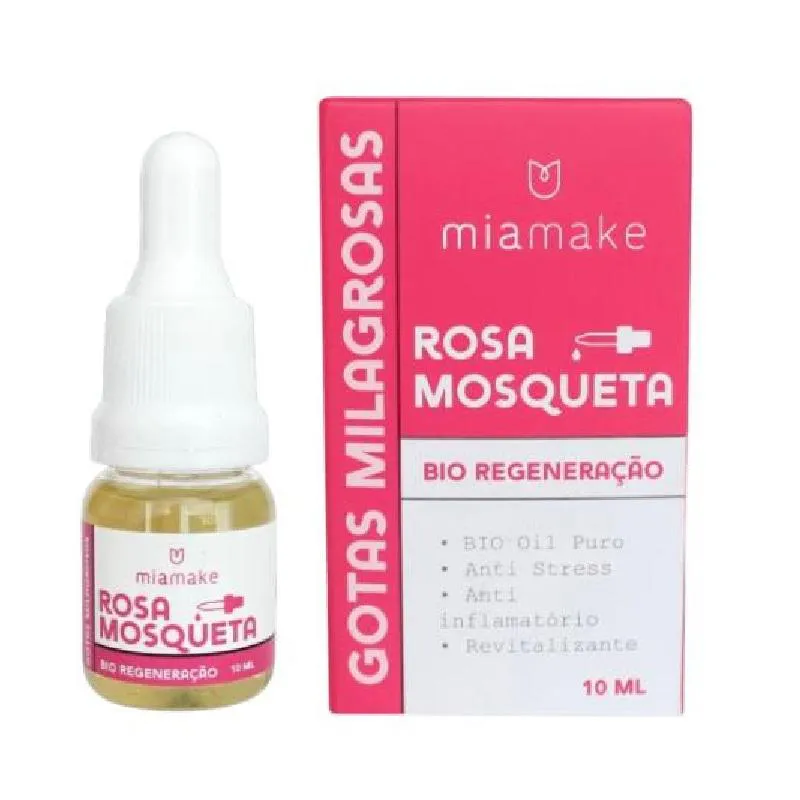 ÓLEO DE ROSA MOSQUETA MIA MAKE 100% PURO 10ML - GOTAS MILAGROSAS