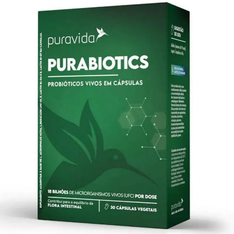 PURABIOTICS - 18 BILHOES DE MICRORGANISMOS VIVOS - (30 CAPS) - PURA VIDA