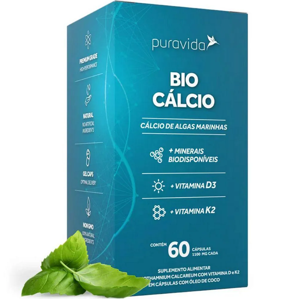 BIO CáLCIO PURA VIDA - VITAMINA D3 + VITAMINA K2 + MINERAIS BIODISPONíVEIS - (60 CAPSULAS)