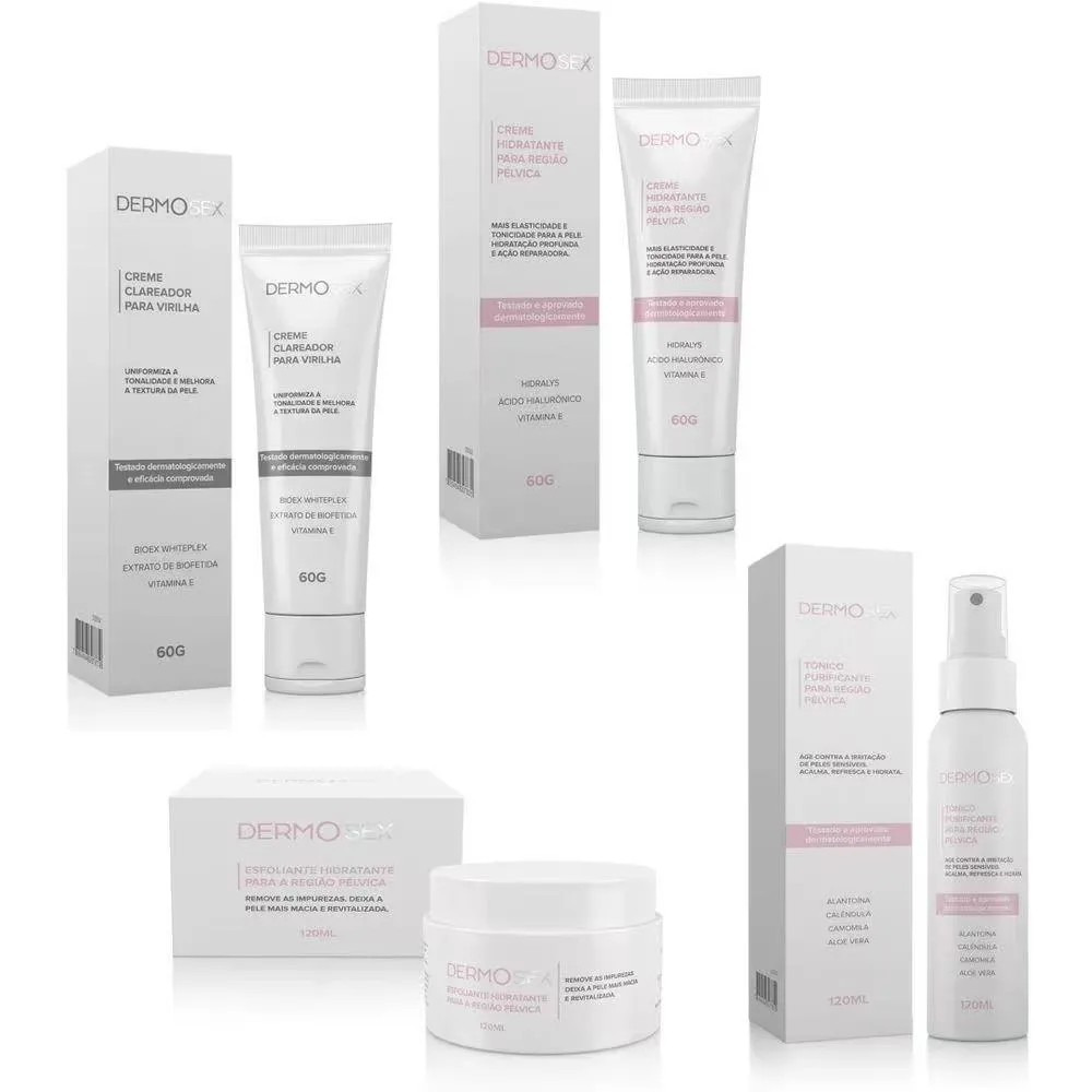 KIT LINHA DERMOSEX CLAREADOR ESFOLIANTE HIDRATANTE E TôNICO