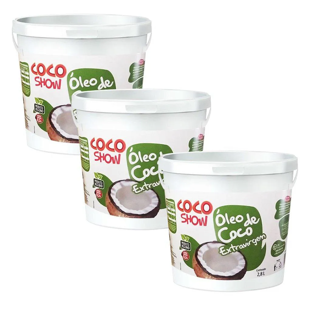 KIT 3UNI ÓLEO DE COCO EXTRA VIRGEM COCO SHOW 2,8 LITROS - COPRA