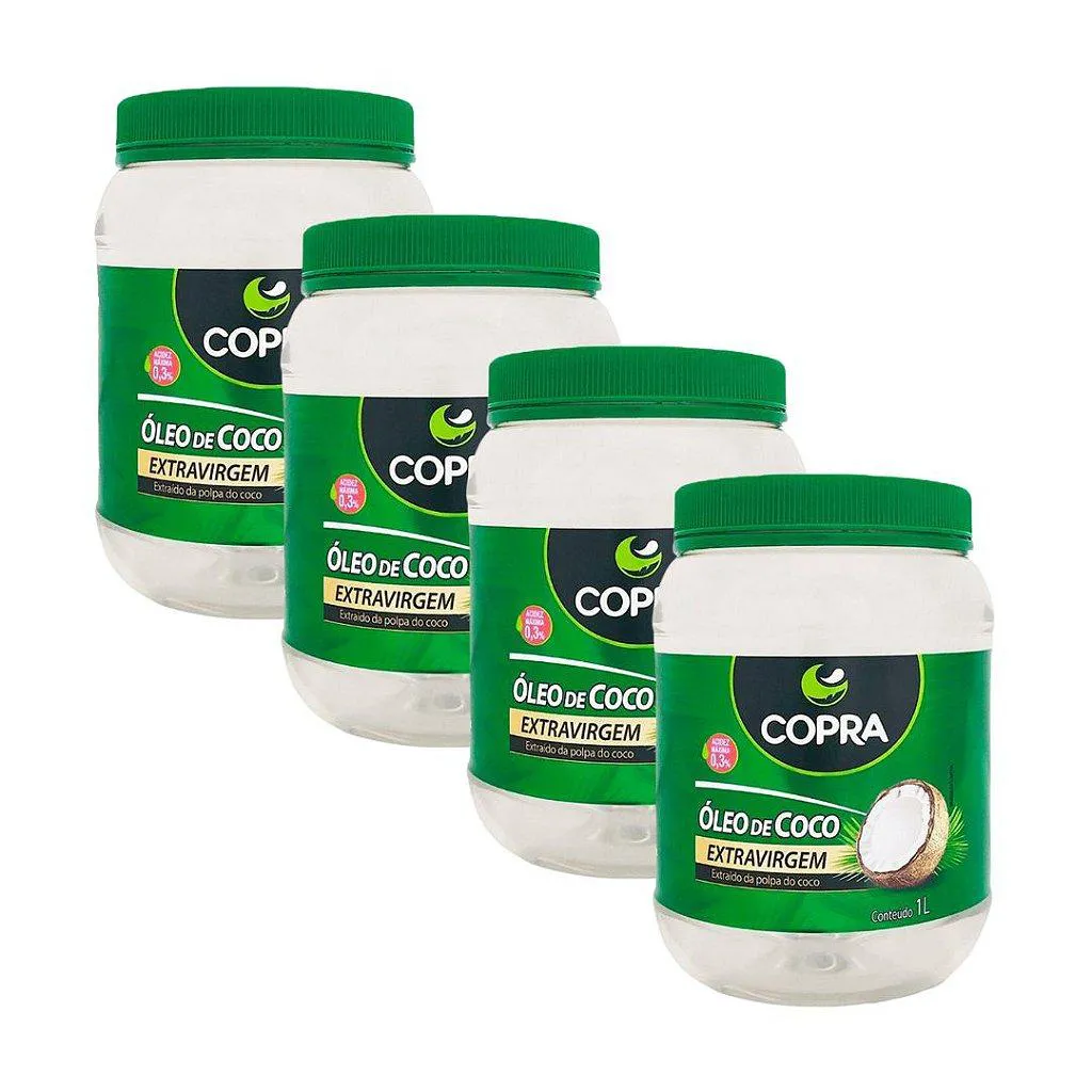 KIT 4UNI ÓLEO DE COCO EXTRA VIRGEM 1 LITRO - COPRA