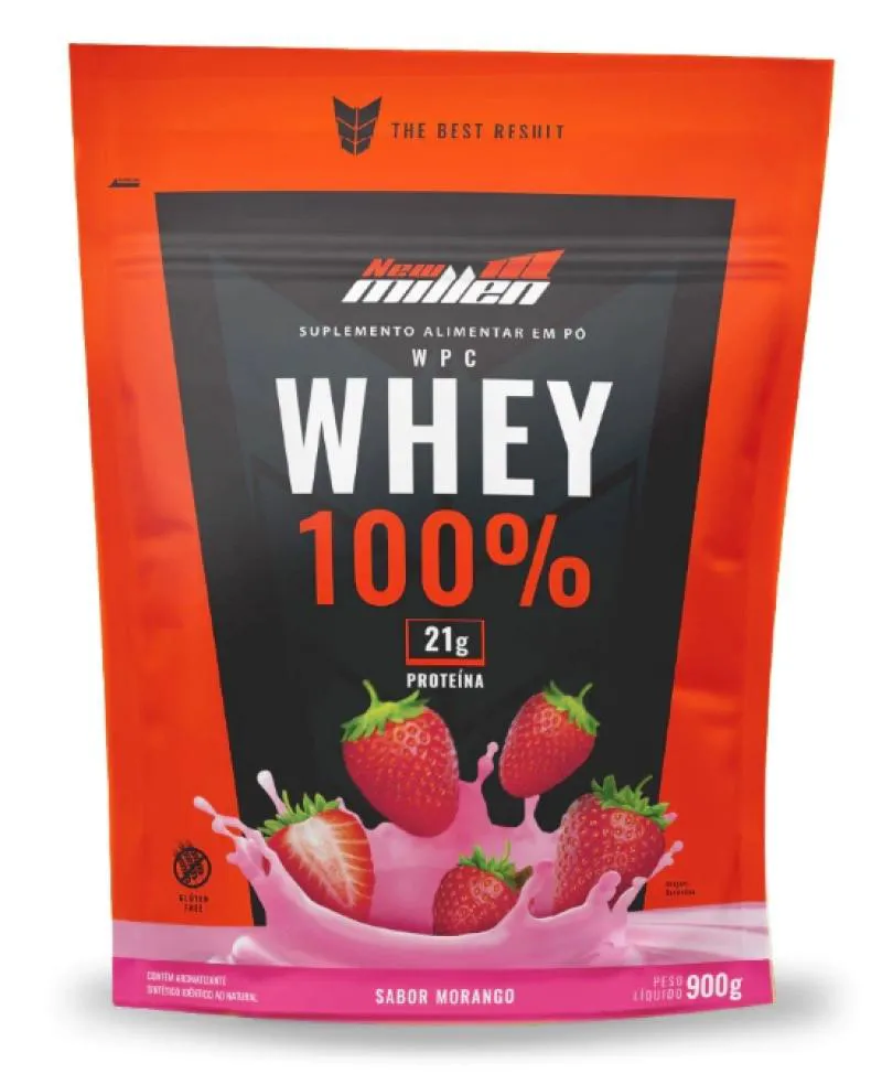 REFIL WHEY 100% 900G (MORANGO)