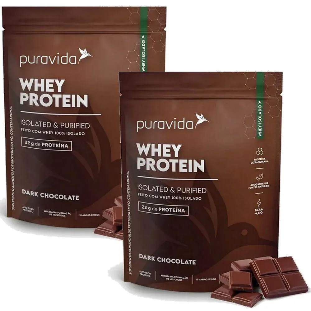 Kit Whey Protein Isolado Puravida Isolated & Purified Dark Chocolate 450g 2 unidades 
