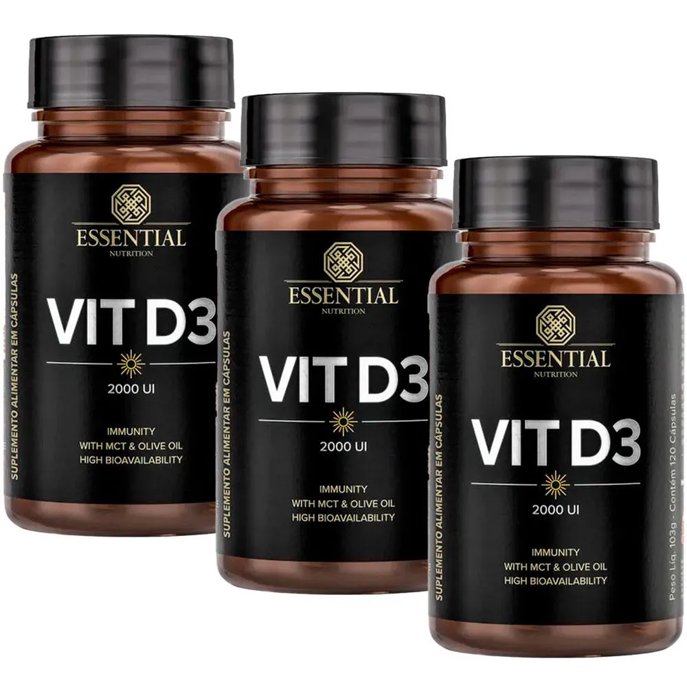 KIT 3X VIT D3 2000UI - (120 CAPSULAS CADA) - ESSENTIAL NUTRITION