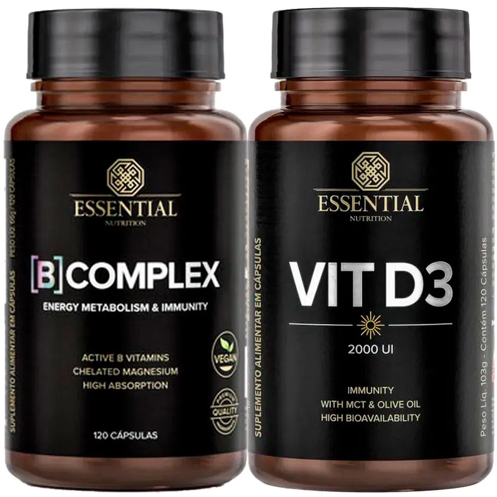 KIT B COMPLEX VITAMINA B + VIT D3 2000UI - 120 CAPS CADA - ESSENTIAL NUTRITION