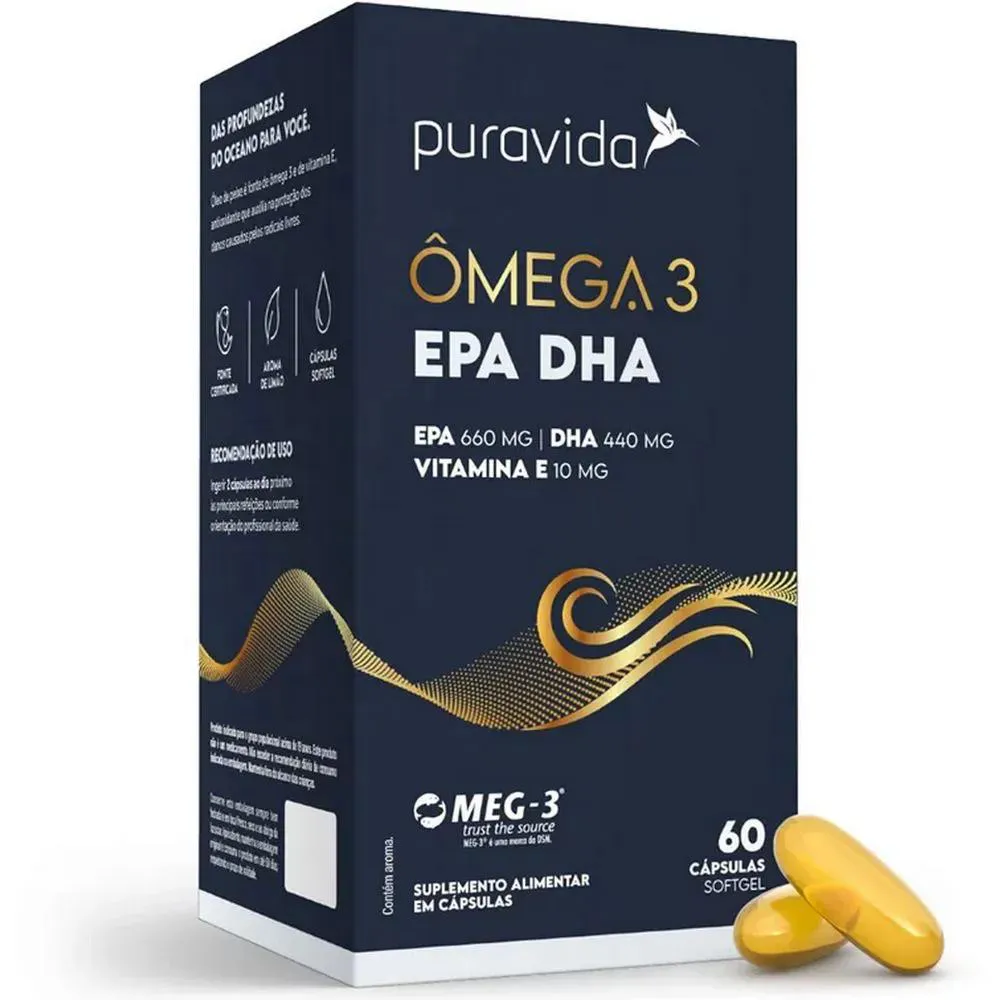 Omega 3 - Epa + Dha + Vitamina E  - Pura Vida 60 Capsulas