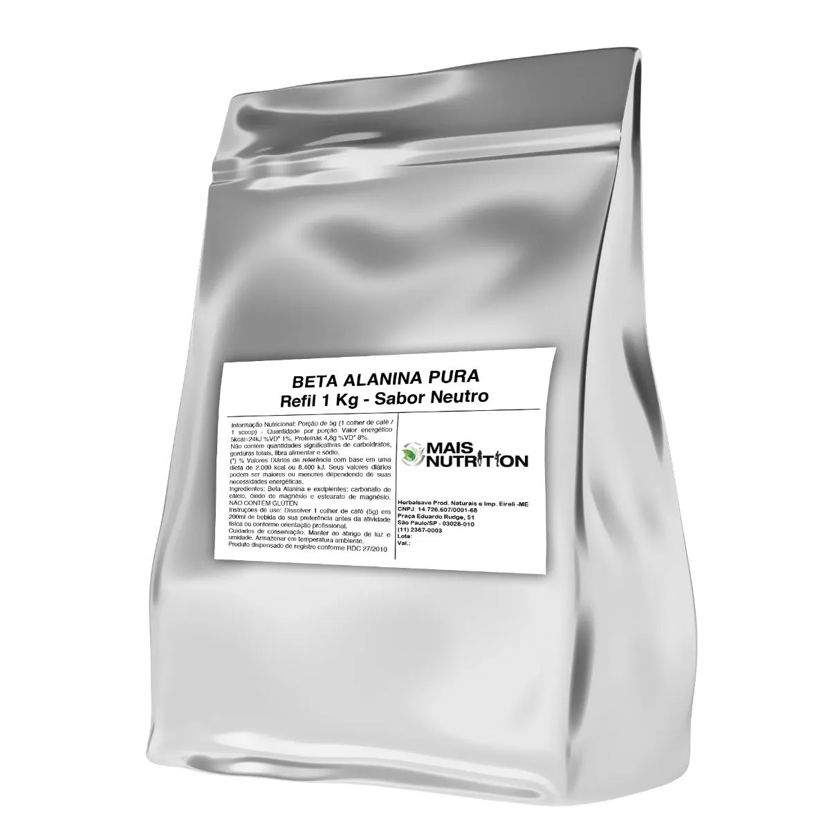 BETA ALANINA VEGAN 1KG EMBALAGEM REFIL WVEGAN VEGANO