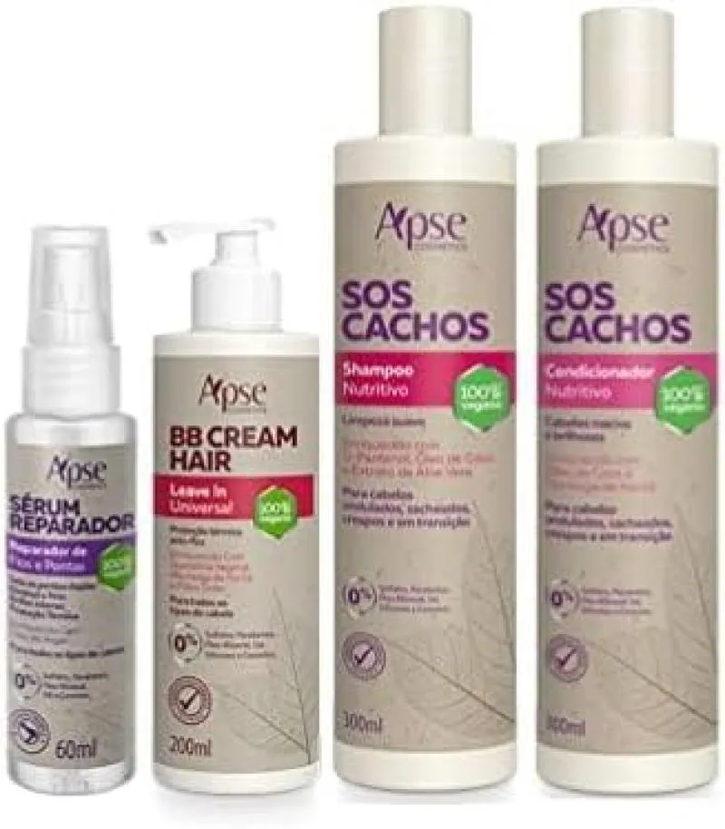 APSE CACHOS SHAMPOO E CONDICIONADOR + BB CREAM + SéRUM REPARADOR