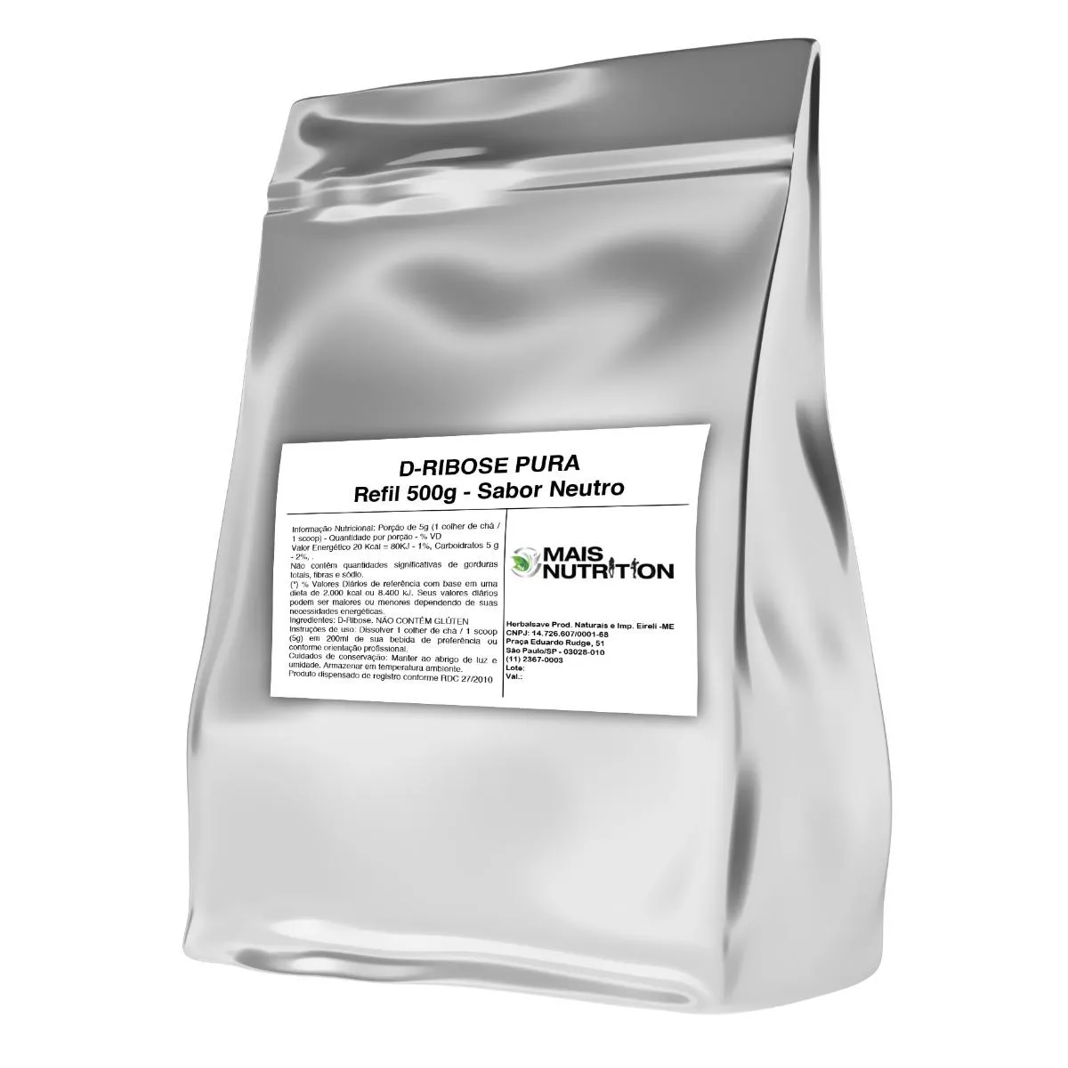 D-RIBOSE 500G EMBALAGEM REFIL WVEGAN VEGANO