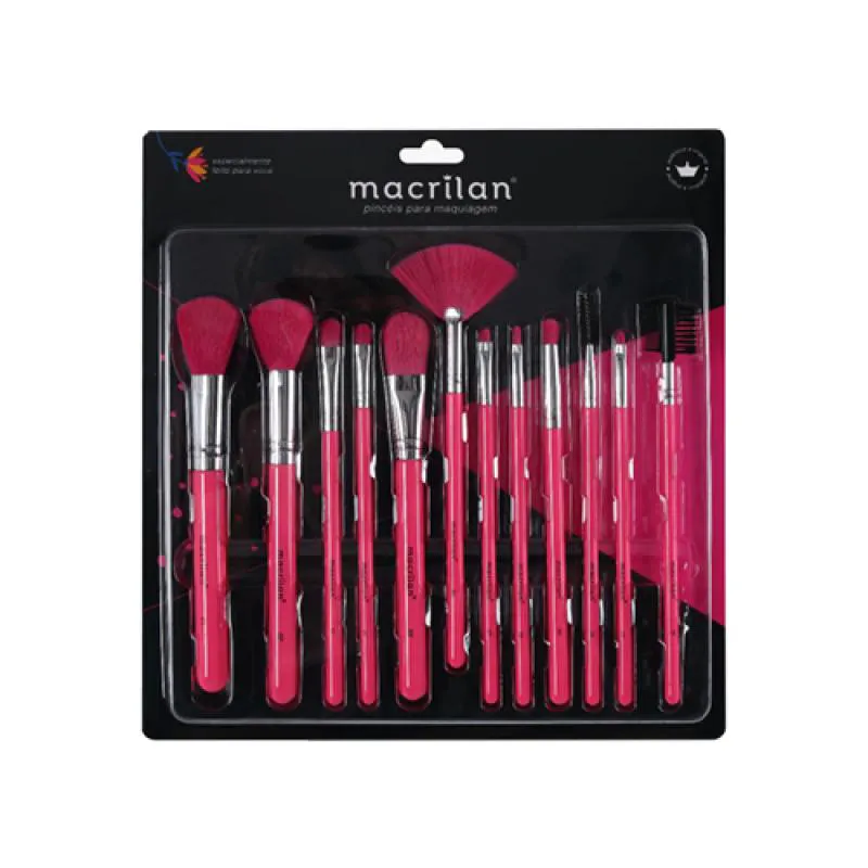 KIT COM 12 PINCéIS PARA MAQUIAGEM NEON - MACRILAN - EN001 Rosa