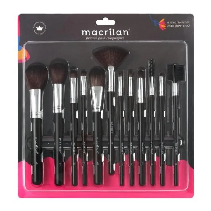KIT COM 12 PINCéIS PARA MAQUIAGEM - MACRILAN - KP9-1A