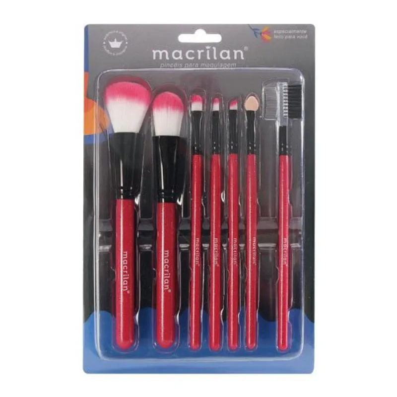 KIT COM 7 PINCéIS PARA MAQUIAGEM - MACRILAN - KP5-9A Rosa