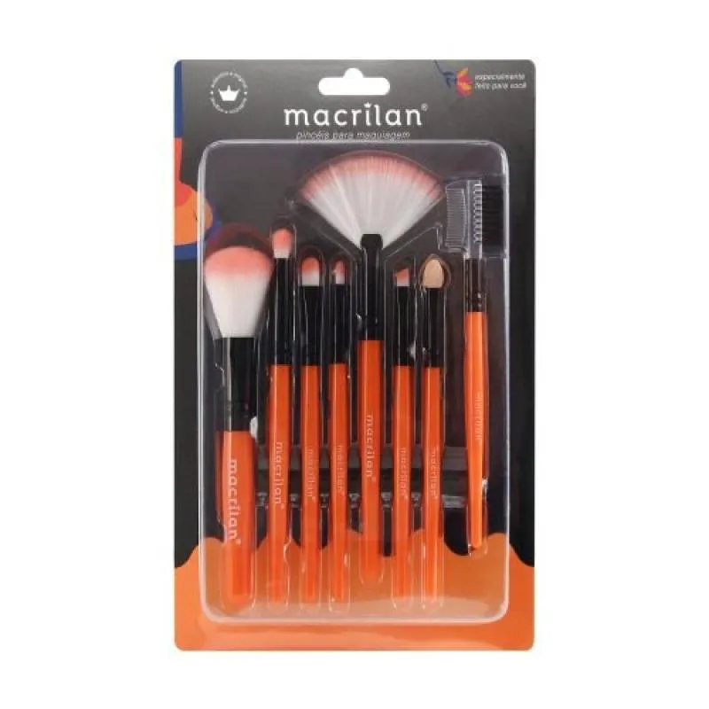 KIT COM 8 PINCéIS PARA MAQUIAGEM - MACRILAN - KP3-1A Laranja