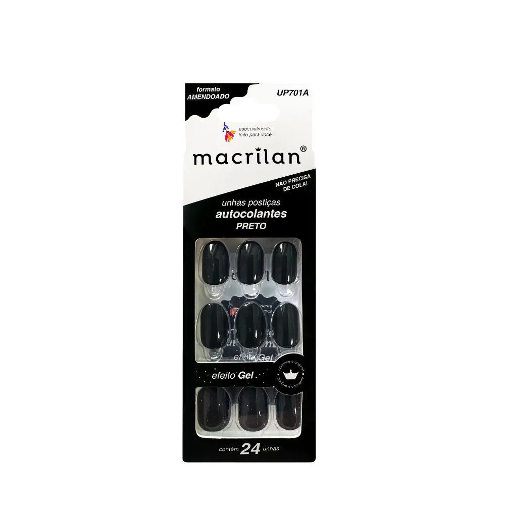 UNHAS POSTIçAS AUTOCOLANTE AMENDOADO PRETO - MACRILAN - UP701A