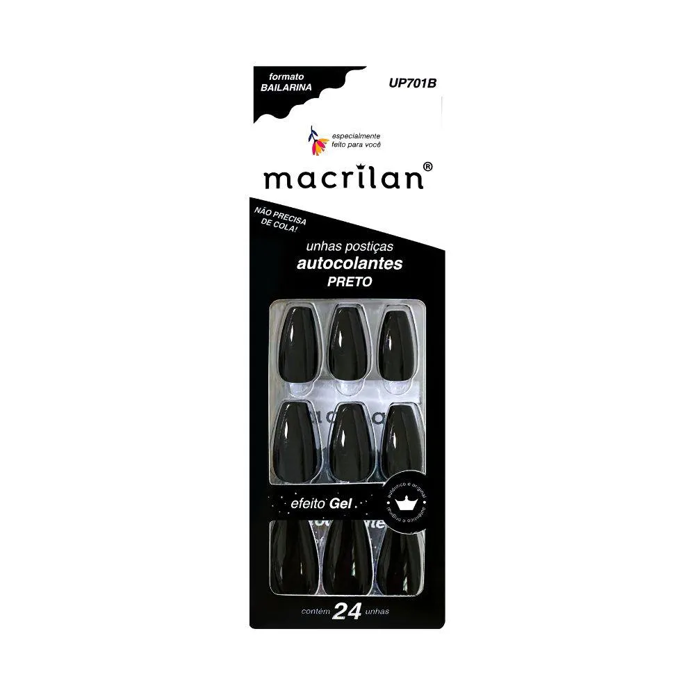 UNHAS POSTIçAS AUTOCOLANTE BAILARINA PRETO - MACRILAN - UP701B