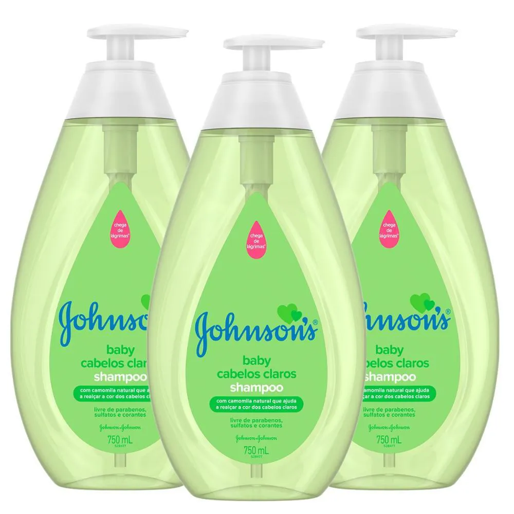 KIT 3 SHAMPOOS JOHNSON'S BABY CABELOS CLAROS 750ML