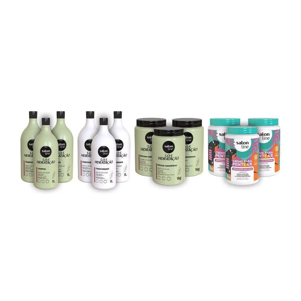COMBO FAMILIA KIT SOS HIDRATAçãO ULTRA CACHOS E CREME PARA PENTEAR DEFINIçãO MáXIMA 1KG SALON LINE