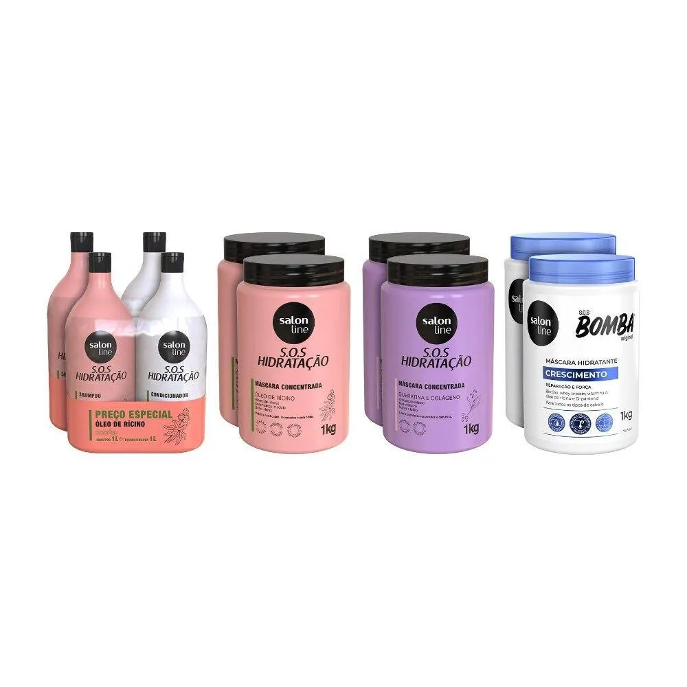 KIT DUPLINHA CRONOGRAMA CAPILAR E SHAMPOO E CONDICIONADOR TURBINADO 1L SALON LINE