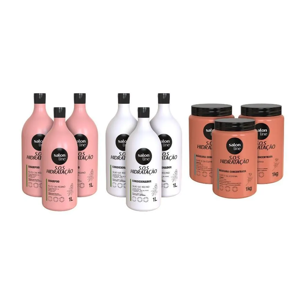 COMBO FAMILIA KIT SOS HIDRATAçãO TURBINADO COM MáSCARA CACHOS E CRESPOS SALON LINE