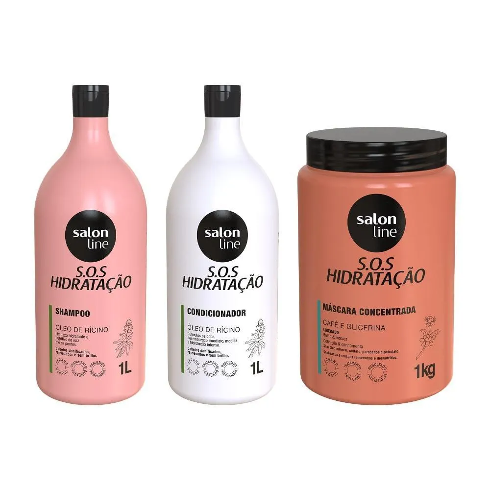 KIT SOS HIDRATAçãO TURBINADO COM MáSCARA CACHOS E CRESPOS SALON LINE