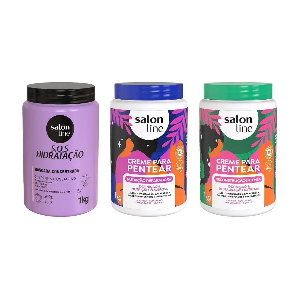 KIT COM 2 CREMES PARA PENTEAR E MáSCARA BIO-RECONSTRUçãO SALON LINE