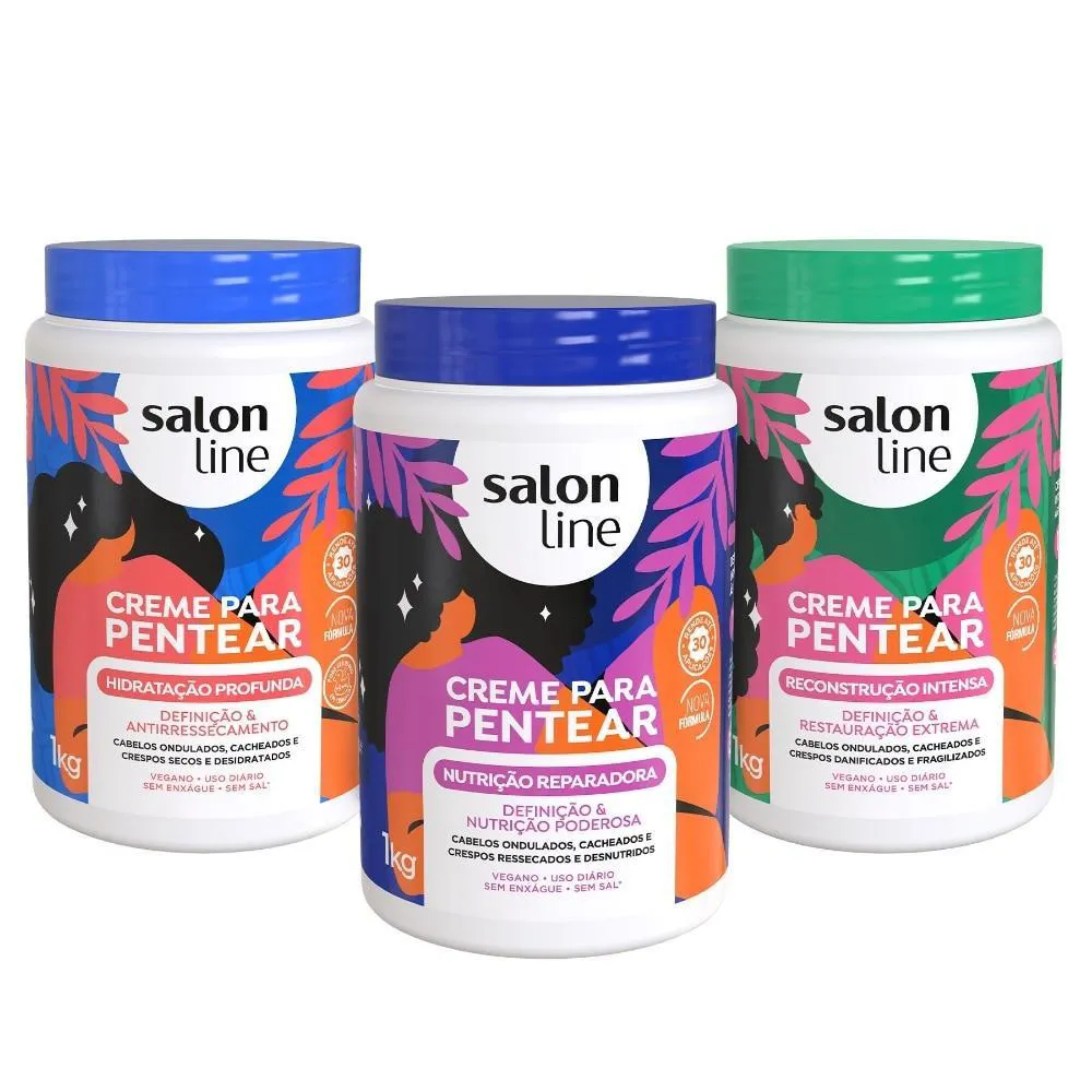 CRONOGRAMA CAPILAR QUERIDINHO 3 CREMES PARA PENTEAR SALON LINE