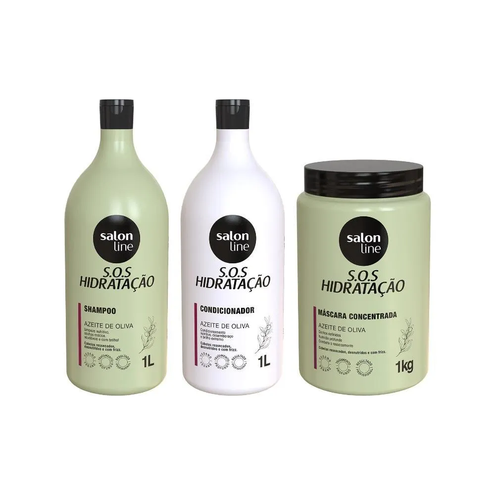 KIT SOS HIDRATAçãO ULTRA CACHOS COM MáSCARA DE HIDRATAçãO SALON LINE
