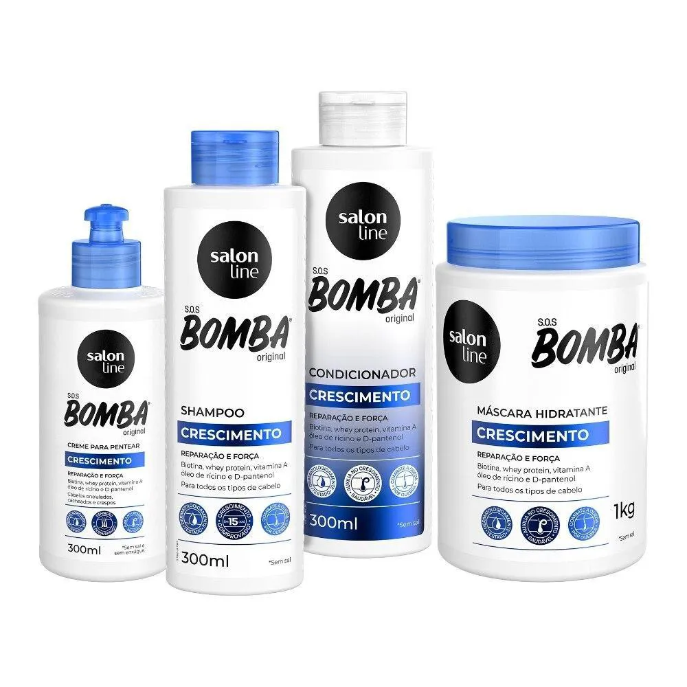 KIT SOS BOMBA ORIGINAL SHAMPOO E CONDICIONADOR 300ML E CREME 500ML E MáSCARA 1KG