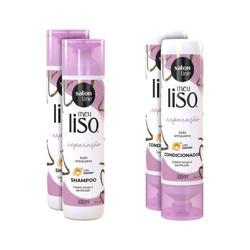 KIT 2 SHAMPOOS 2 CONDICIONADORES MEU LISO MUITOELONGO SALON LINE