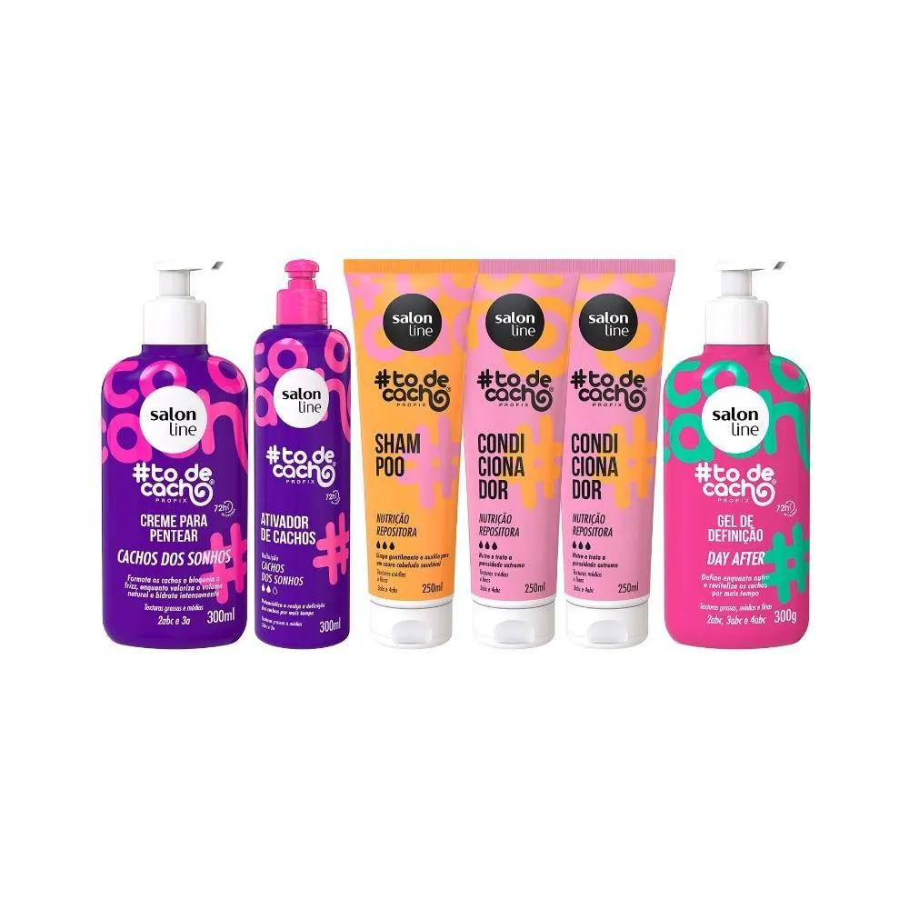 Kit para cacheadas com Shampoo, Ativador e Gelatina Salon Line